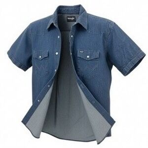 Wrangler Mens XXL Short Sleeve Denim Shirt Mens Blue Western Pearl Snap MS3127B